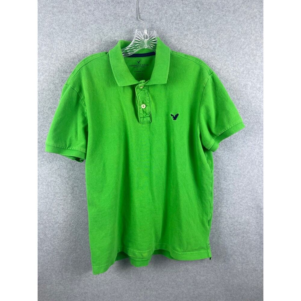 American Eagle Polo Shirt Men's L Green Short Sleeve Classic Fit Preppy 90s